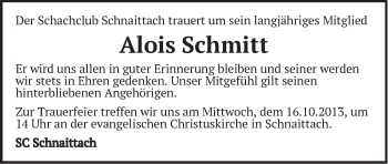 Traueranzeige von Alois Schmitt von Pegnitz-Zeitung